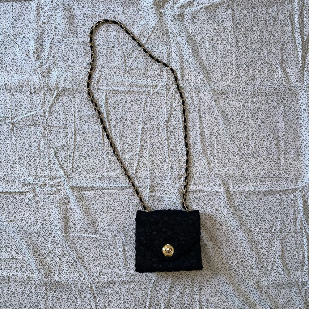 Neiman Marcus Black Floral Cross Body Bag